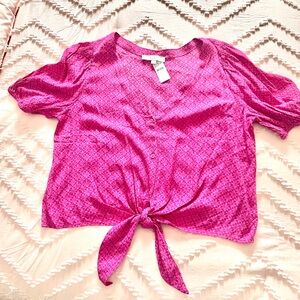 NWT LOFT Fuchsia Tie-Front Blouse